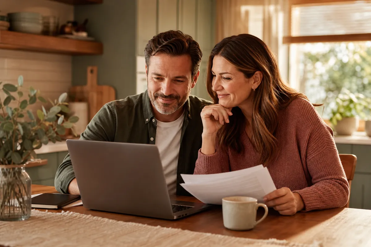 Parents calmly reviewing finances